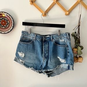 Medium Wash Distressed H&M Conscious Denim Shorts